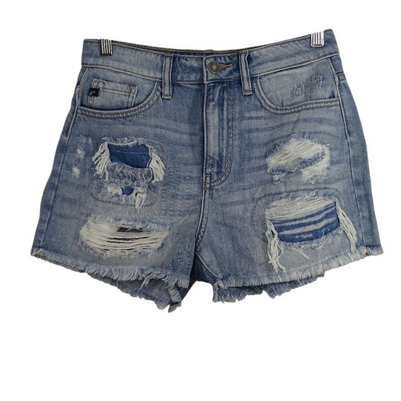 KanCan Estilo Distressed Ripped Denim Cut Off Shorts Women Size S Raw Hem - Picture 1 of 10
